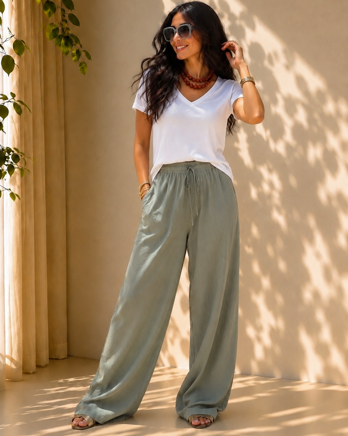 Wide-leg Linen Pants